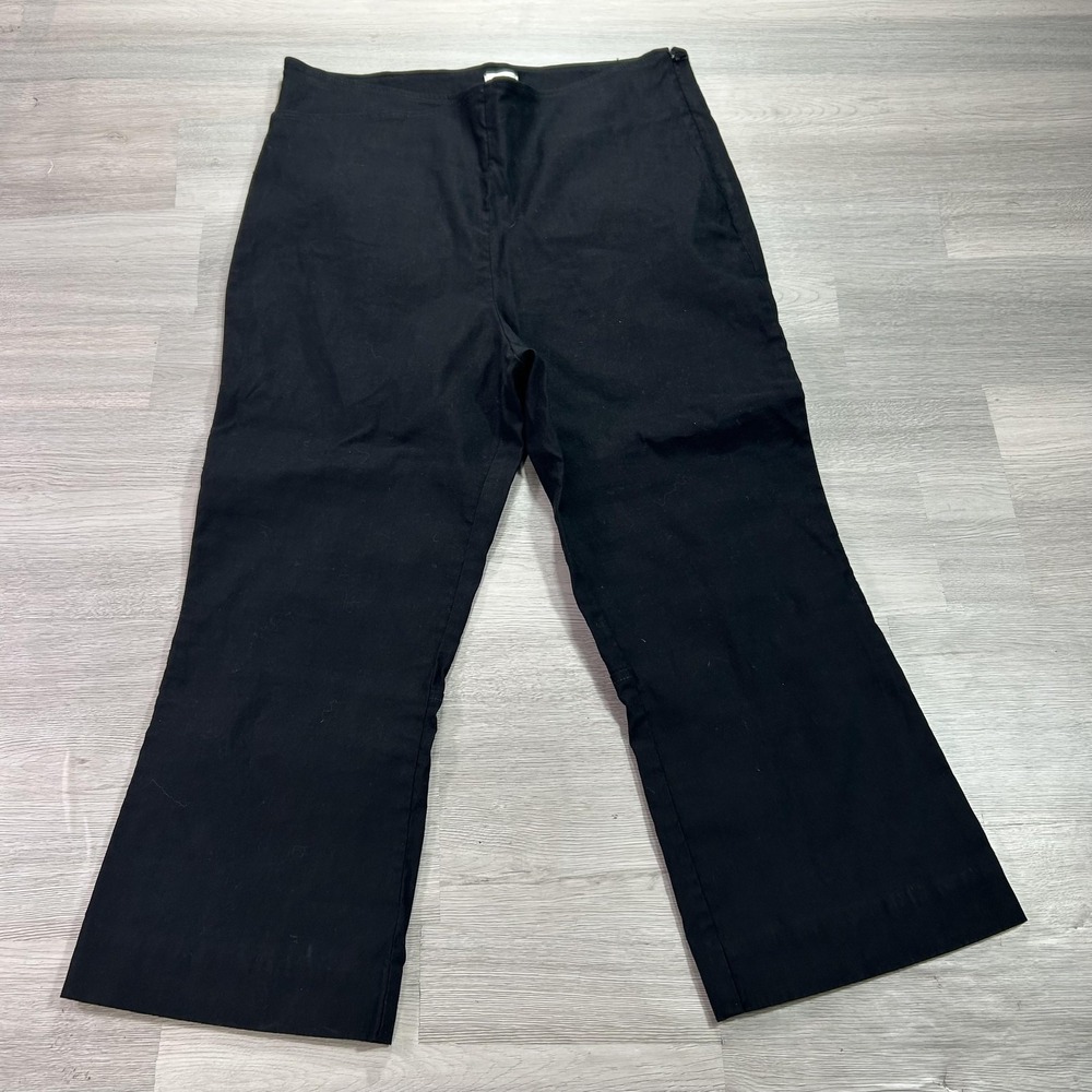 Maeve Anthropologie Pants Womens 14 Black Twill Linen Blend Wide Leg Crop Casual